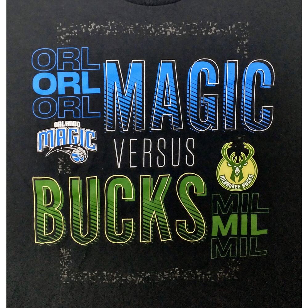 Enemy Ink Orlando Magic vs Milwaukee Bucks T-Shirt. Men's XXL. Black